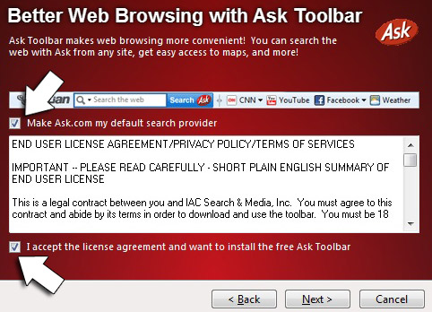 Unselect Toolbar Installation Options